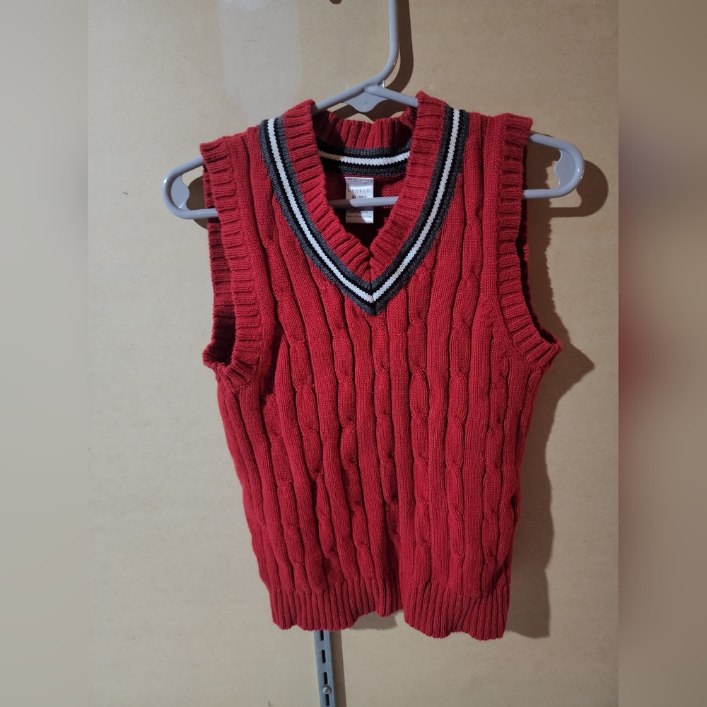 George Red Cable Knit Sweater with Stripes
